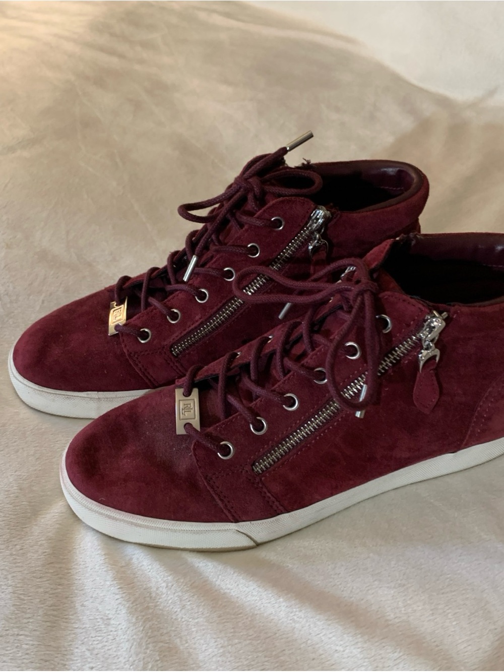 Ralph Lauren Burgundy Suede High-Top Sneakers